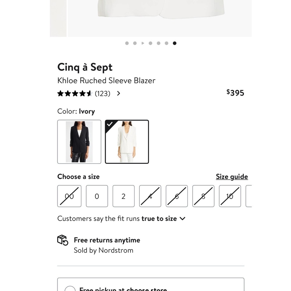 $395 Cinq a Sept Khloe Ruched Sleeve Blazer Ivory White Single Button Size 2 - Picture 5 of 12